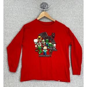 MineCraft Shirt Youth Boys Extra Large Red Mojang Long Sleeve Graphic Tee Gaming